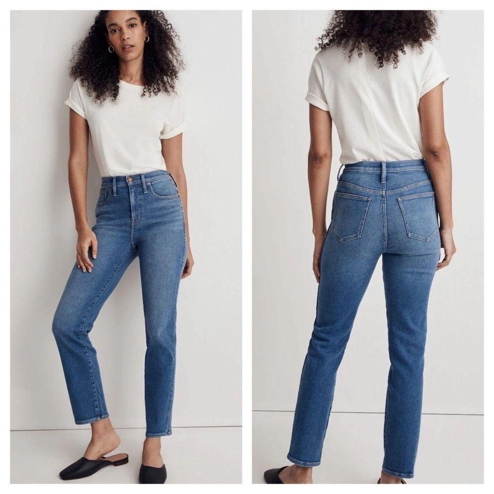 Madewell Stovepipe Jeans Ultra High Waist Blue Denim Pants Stretch Straightleg